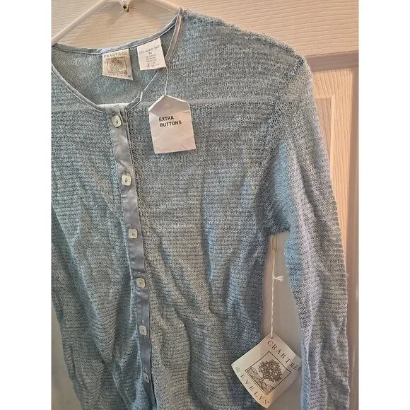 crabtree evelyn NWT Mohair, Wool, Silk Blend Cardigan Sweatee Dusty Blue. Medium - Picture 5 of 15